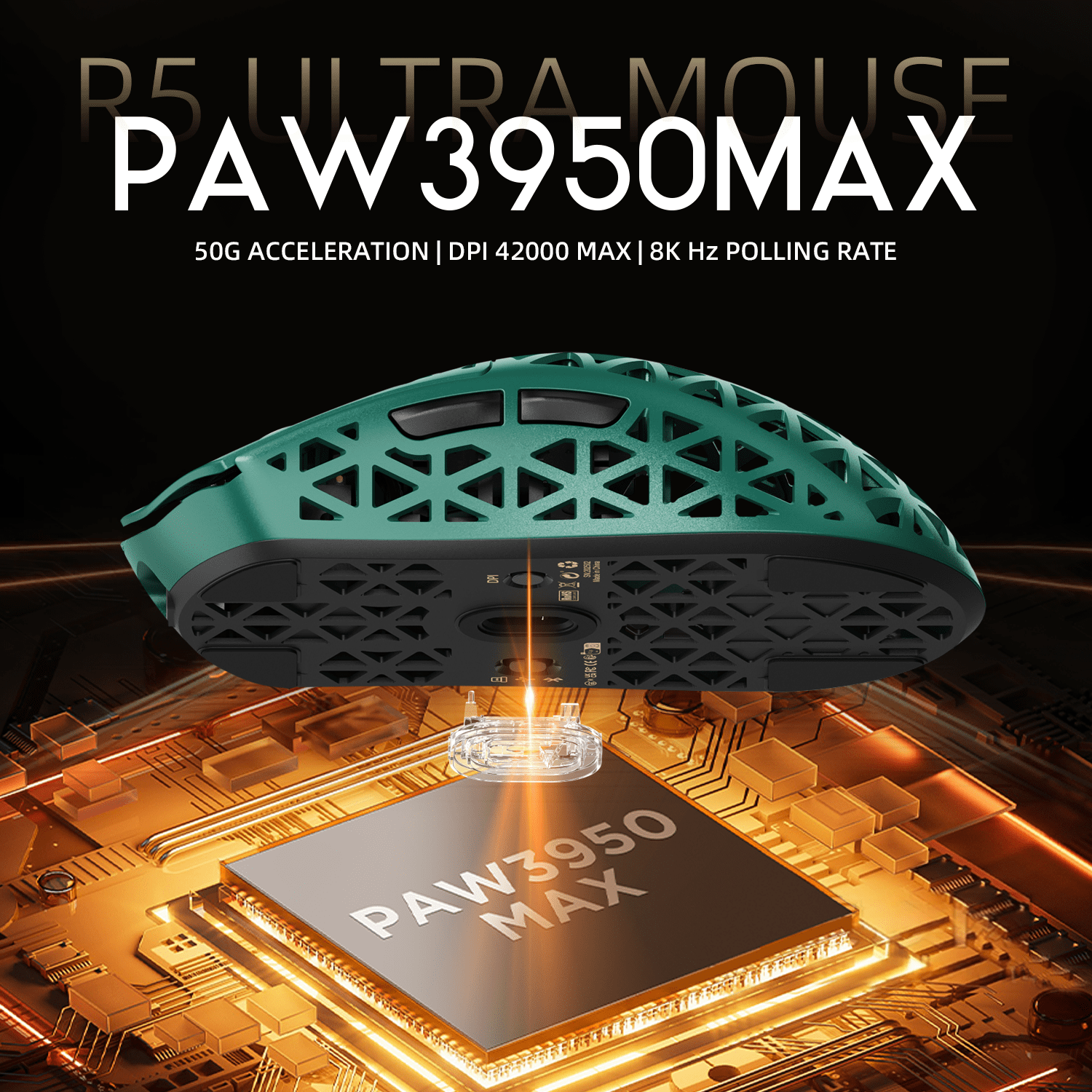 ATTACK SHARK R5Ultra Carbon Fiber Wireless 8K PAW3950MAX Gaming Mouse with 8K Coiled Cable,39g SUPERLIGHT, 8K Hz Wireless Polling Rate, MCU Nodic 52840, DPI up to 42000, BT/2.4G Wireless/Wired