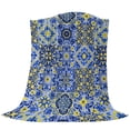 Blue Floral Pattern Fleece Throw Blanket Yellow Flower Vintage Farm ...