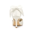thumbnail image 2 of BLISSFUL STEP Women's Shoes Satin High Heel Pumps Bow Decor Pointed Toe Slip-On Shoes White 9, 2 of 7