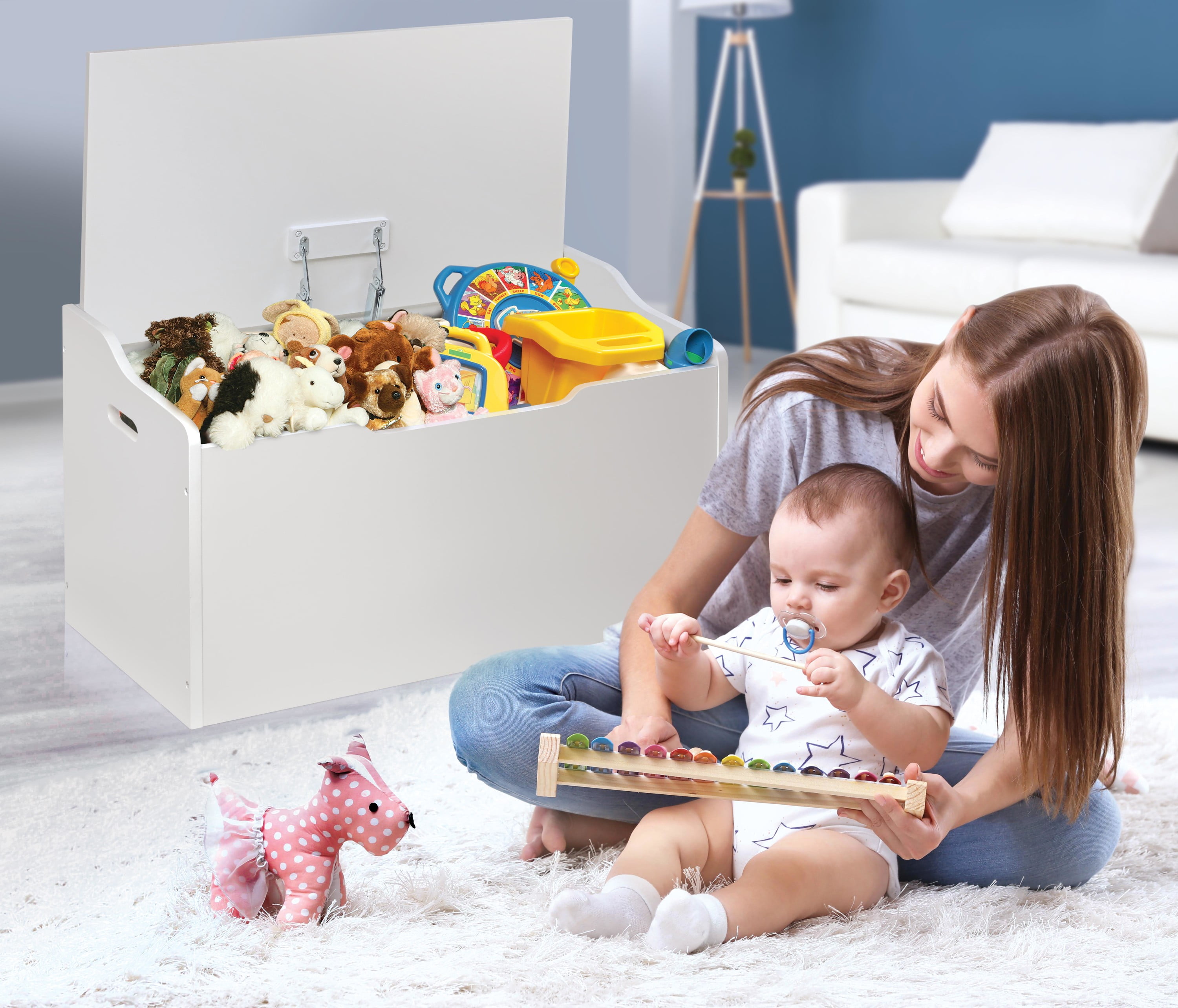 Badger Basket Kid s Wood Bench Top Toy Box 3.9 Cu ft. Capacity