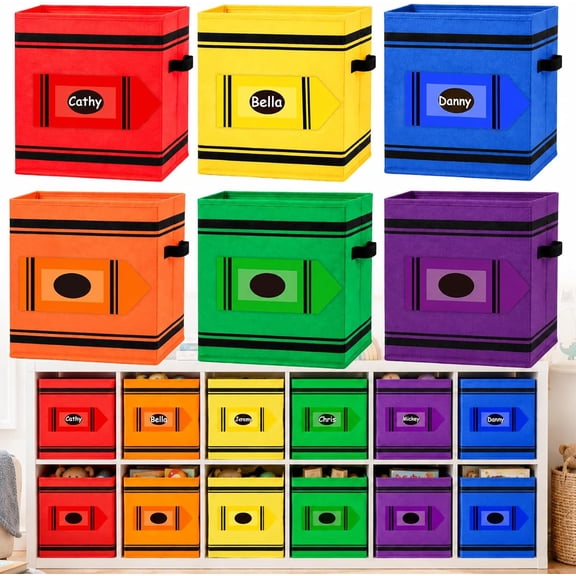 Miguan 6 Pcs 10in Crayon Fabric Storage Bins Classroom Must Have Cubby Basket Bins Return School Treasure Prize Box End of Year Organization for Daycare Elementary Preschool
