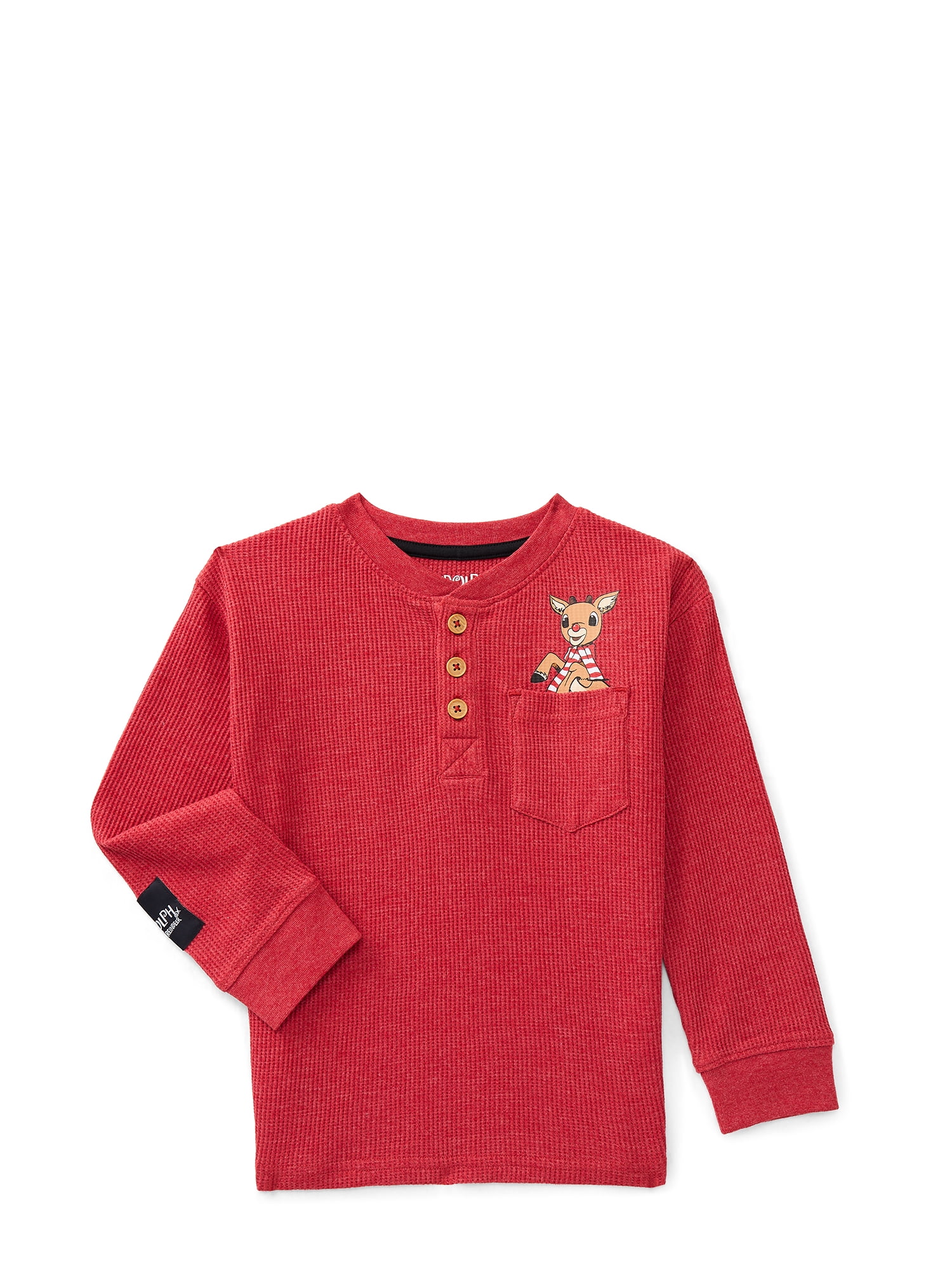Rudolph the Red-Nosed Reindeer Toddler Boys Thermal Henley Shirt with Long Sleeves, Sizes 12M-5T