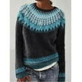 thumbnail image 2 of NAMTYQX Women's Sweaters Cute Long Sleeve Scoop Neck Women's Pullover Sweaters Print Loose Fit Warm Blue Size 2XL, 2 of 5