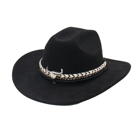 Eosunjian Cowboy Hat Polyester Lightweight Cowboy Hat Cowboy Hat for Women Men Brim Western Style with Bull Head Band Decoration Lightweight for All-day
