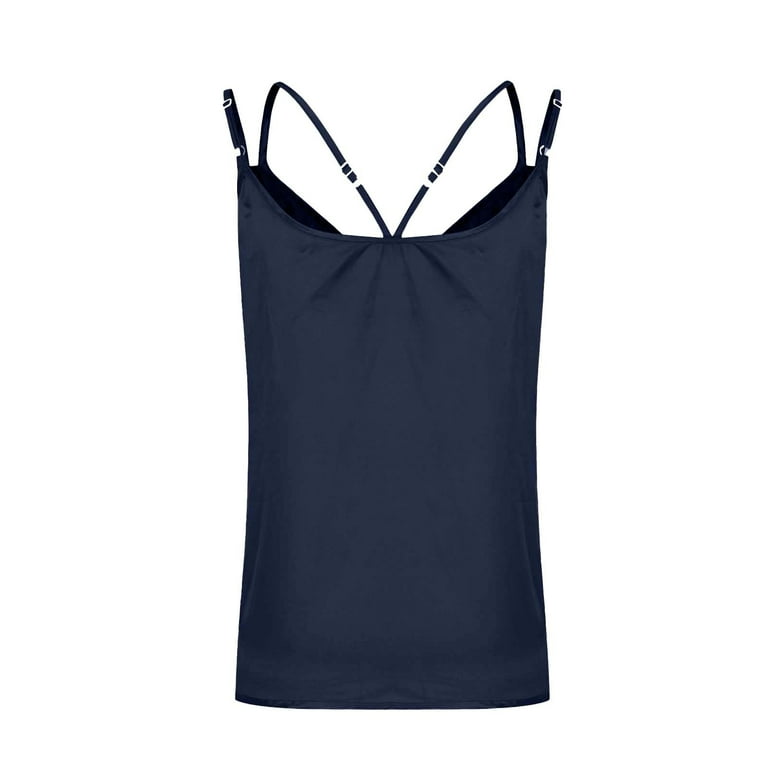 Womens Spaghetti Strap Tank Tops Navy Crisscross Back Satin Cami