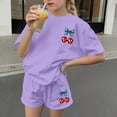 thumbnail image 5 of Spazoro Toddler Girls 2PC Outfit Set, Cherry Print Casual Short Sleeve T-Shirt & Shorts Summer Clothes Set for Kids Purple Size 7-8, 5 of 6