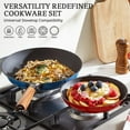 thumbnail image 3 of KITESSENSU Enameled Cast Iron Skillet Set of 3 (8/10/12 Inch), Titanium Nonstick Frying Pans with Cool Wooden Handle, Compatible with All Stovetops, Gradual Cobalt Blue, 3 of 7
