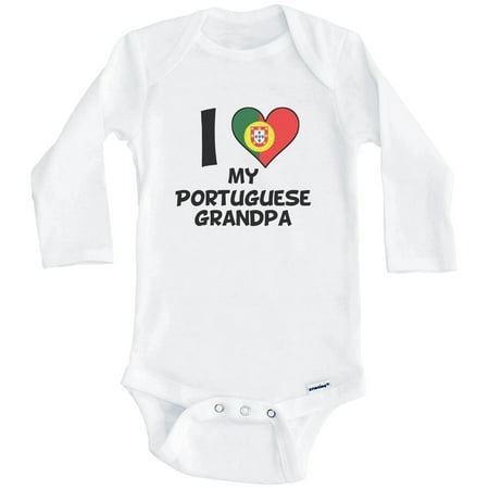

I Heart My Portuguese Grandpa Portugal Flag One Piece Baby Bodysuit (Long Sleeve) 3-6 Months White