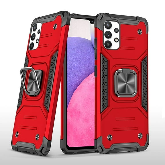 Phone Case for Samsung Galaxy A33 5G Armor Hybrid with Ring Holder Kickstand Shockproof Heavy-Duty Durable Rugged Dual Layer Cover for Galaxy A33 5G - Red