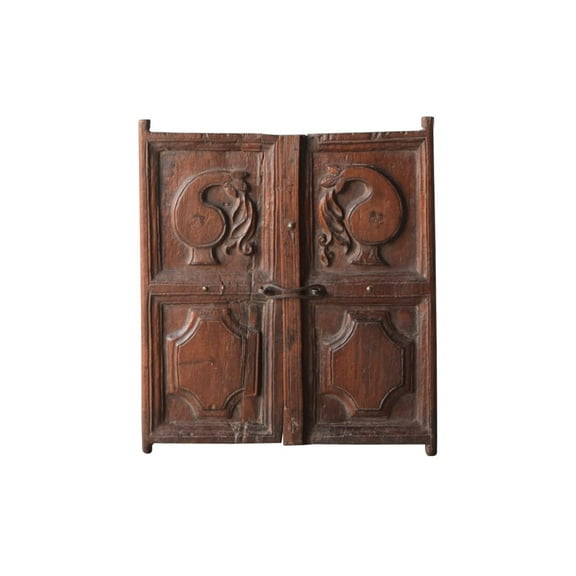 Vintage Carved Teak Wood Window Wall Art With Original Latch