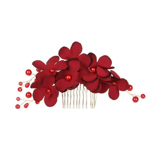 El Pelo De Boda, Peineta Lateral Para El Pelo De Flores De Tela, Simulación De Cuentas Florales, Peineta Para El Pelo, Accesorio Para El Cabello Para Mujeres Y Niñas Advancent HA044829-02