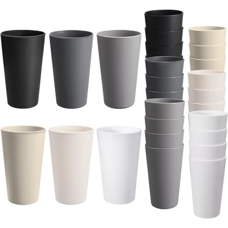 24 Pcs Unbreakable Plastic Cups Set, 20 oz Reusable Plastic Cups, Stackable Water Tumblers, Drinking Cup for Kitchen, Outdoor, BPA-free, Dishwasher Refrigerator and Microwave Safe (20 oz, 6 Colors)