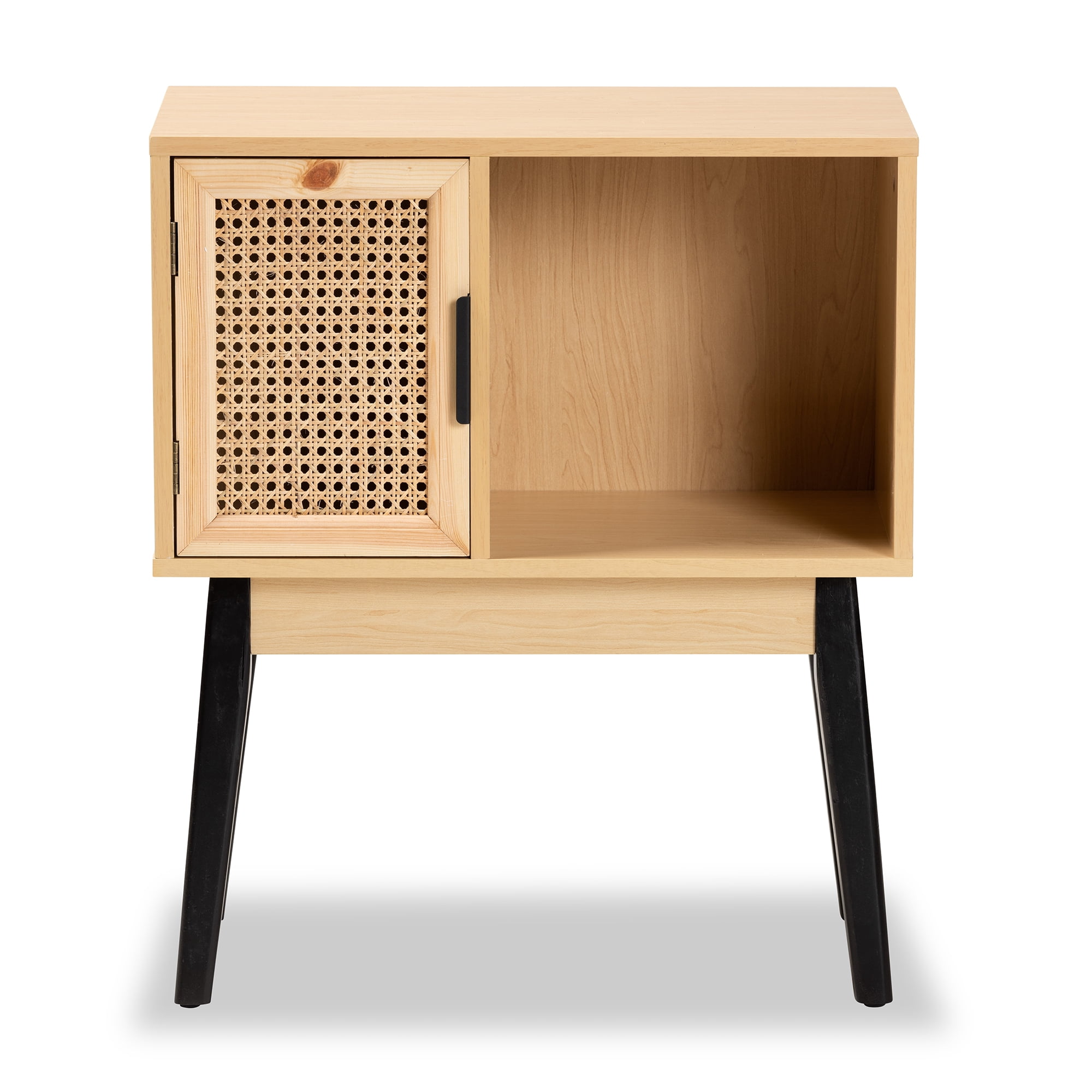 Baxton Studio Dacre Mid-Century Wood and Rattan 1 Door Console Table, Natural