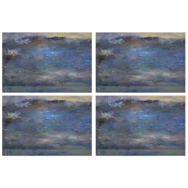 Modern Abstract Art Table Mats Placemats Set of 4 - Black Blue Grey White, Heat Resistant Washable Table Place Mats - Linen Place Mats for Kitchen Accessories