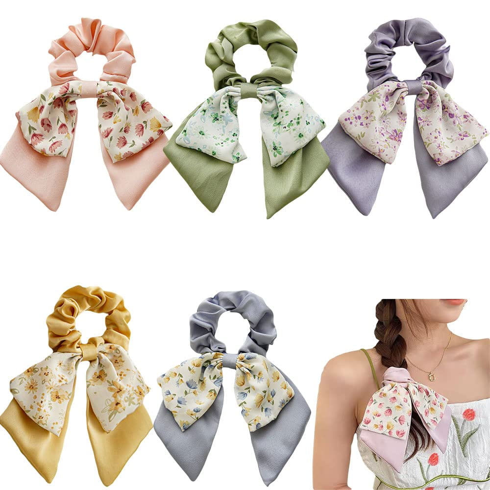 DINPREY Elastic Hair Scarf Headbands Silk Hair Bandanas Scarf Solid Head  Kerchief Headbands with Clips for Women (8 Colors Set)