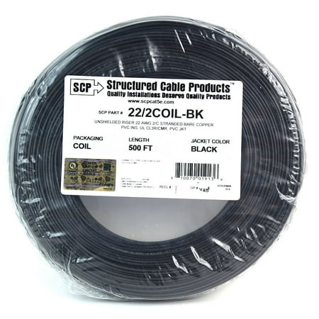 22 Gauge 2 Conductor 500 Feet Black Stranded Copper Security Alarm Wire