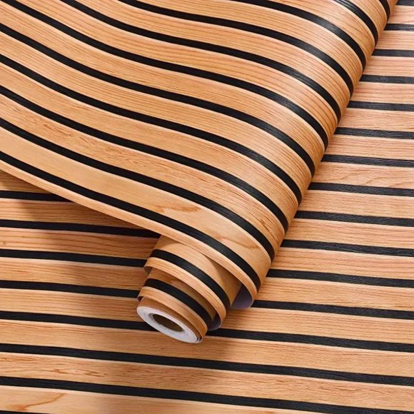 Natural Wood Slat Peel and Stick Wallpaper, Durable Vinyl Self-Adhesive Wallpaper Removable for Furniture, Table, Cabinets, Perfect for Bedroom Living Room Accent Wall