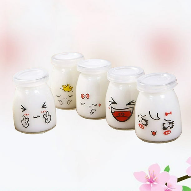 Pots de yaourt avec couvercles, dessin animé, verre, pots de yaourt, pots  de