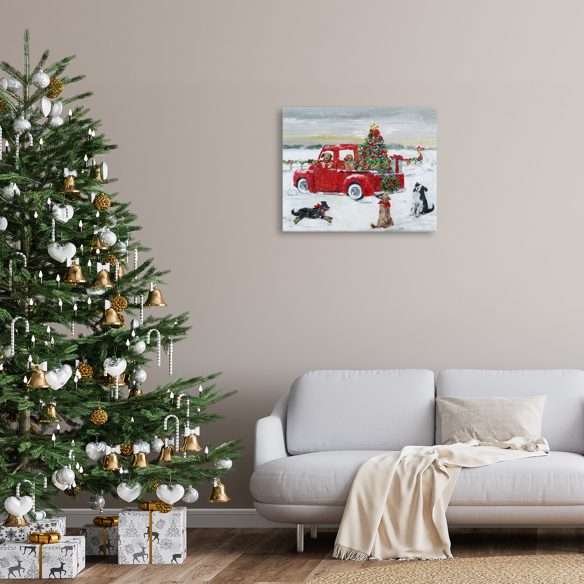 Stupell Industries Seasonal Truck with Dogs Holiday Painting Gallery Wrapped Canvas Art Prints Wall Art, 30 x 24