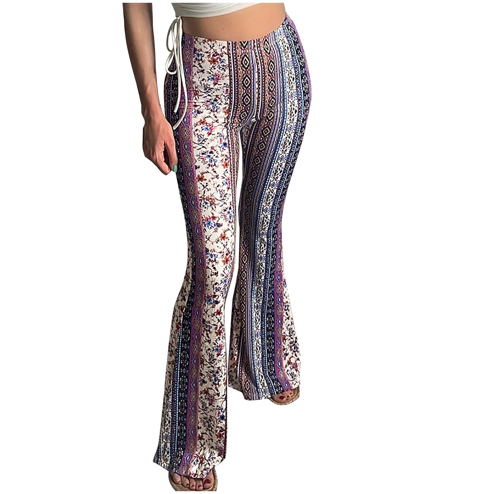 Boho Flare Pants - Peach and Navy Blue Pants - Floral Print Pants