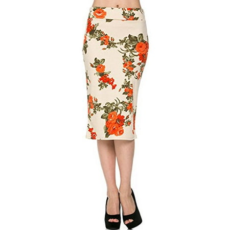 Sassy Apparel Womens Spring Summer Floral Patterned Casual to Office Pencil Fashion Skirt (Large,