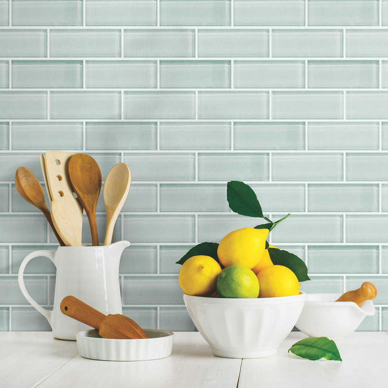 (2 pack) RoomMates StickTILES Aqua Seaglass Subway Peel and Stick Backsplash Tile, 10.5 inches X 10.5 inches