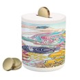 thumbnail image 1 of Mermaid Piggy Bank, Hand Drawn Mermaid Creature Swinging Rope Coral Reefs in Underwater World Art, Ceramic Coin Bank Money Box for Cash Saving, 3.6" X 3.2", Multicolor, by Ambesonne, 1 of 4