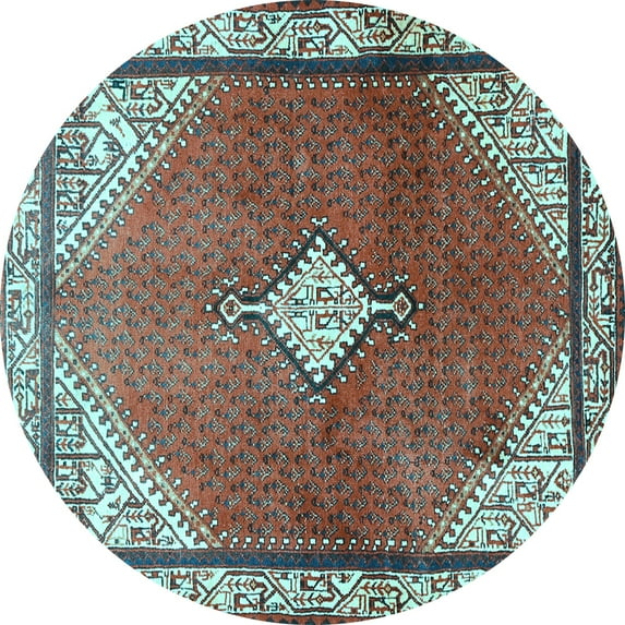 Ahgly Company Indoor Round Medallion Light Blue Traditional Area Rugs, 7' Round