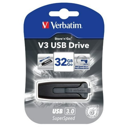 Verbatim Store 'n' Go V3 32 GB USB 3.0 Flash Drive - Gray - External Verbatim Store 'n' Go V3 32 GB USB 3.0 Flash Drive - Gray - External