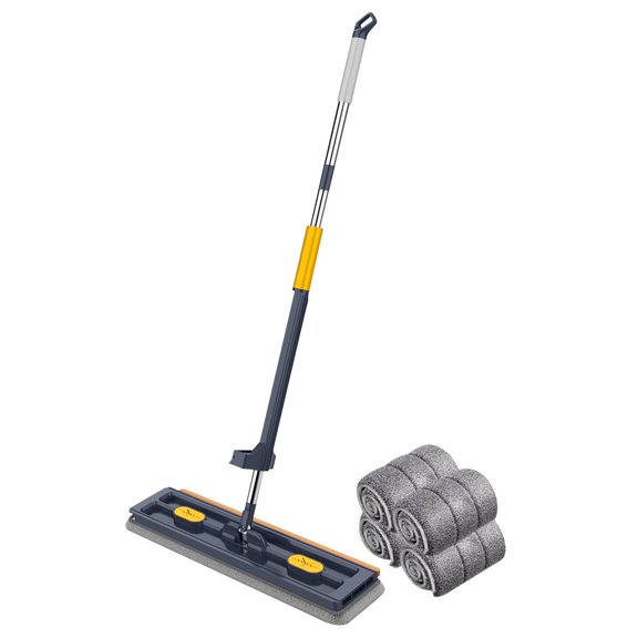 Flat Mop Floor Cleaner with 360° Swivel Head, Self-Wringing Microfiber Mop Pads for Hardwood, Tile & Laminate Floors, 51in Long Handle, Hands-Free Wet & Dry Cleaning