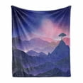 thumbnail image 1 of Night Soft Flannel Fleece Blanket, Tree on Mountain Valley Under Starry Sky Serene Full Moon Landscape Scene, Cozy Plush for Indoor and Outdoor Use, 50" x 70", Blue Violet and Pink, by Ambesonne, 1 of 5