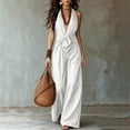 thumbnail image 2 of Ke1Clo Spring Fall Jumpsuits for Women Sleeveless Waist Cincher Wide Leg Jumpsuit Casual Beach Vacation Trendy Party Romper White L, 2 of 7