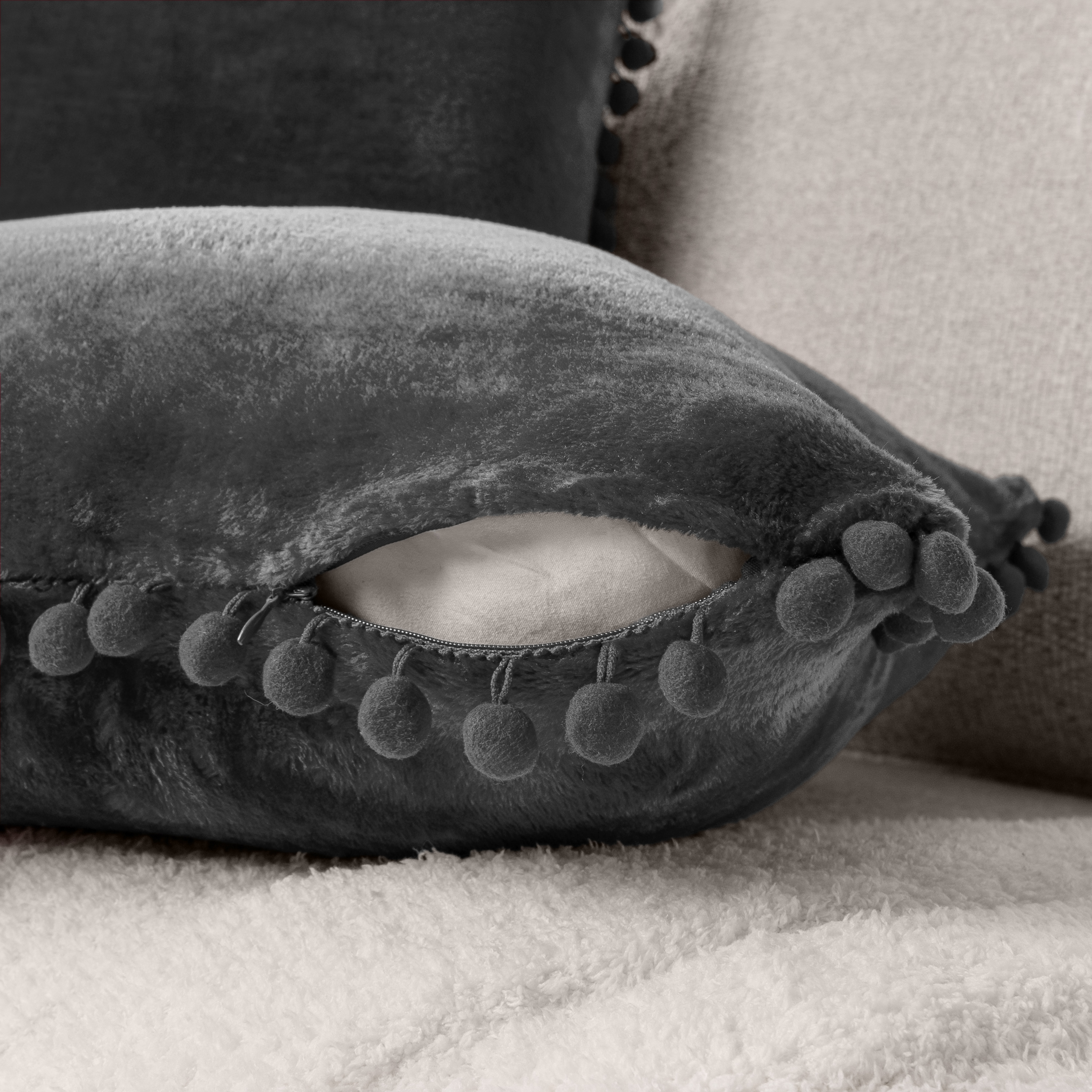 Pavilia Pom Pom Throw Pillow Covers Set of 2, Gray photo 4