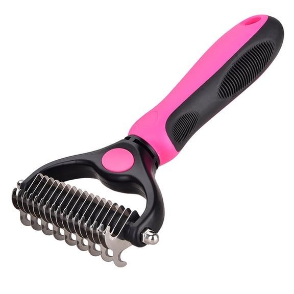 Double Sided Stainless Steel Pet Dematting Comb, Anti-Slip Ergonomic Handle Knot Remover Brush, Safe Deshedding Rake for Dogs Cats Long Matted Fur Daily Grooming Hair Removal Tool