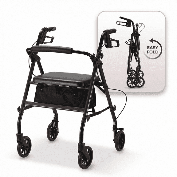 Gasky Mobility Rollator Walker with Seat for Seniors,Foldable Rolling Walker with Adjustable Height,300lbs Weight Capacity,Burgundy