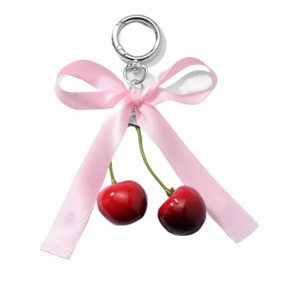 Cherry Keychain Purse Charm Hanging Ornament Pendant with Lovely Bowknot Designing for Stylish Women And Teens