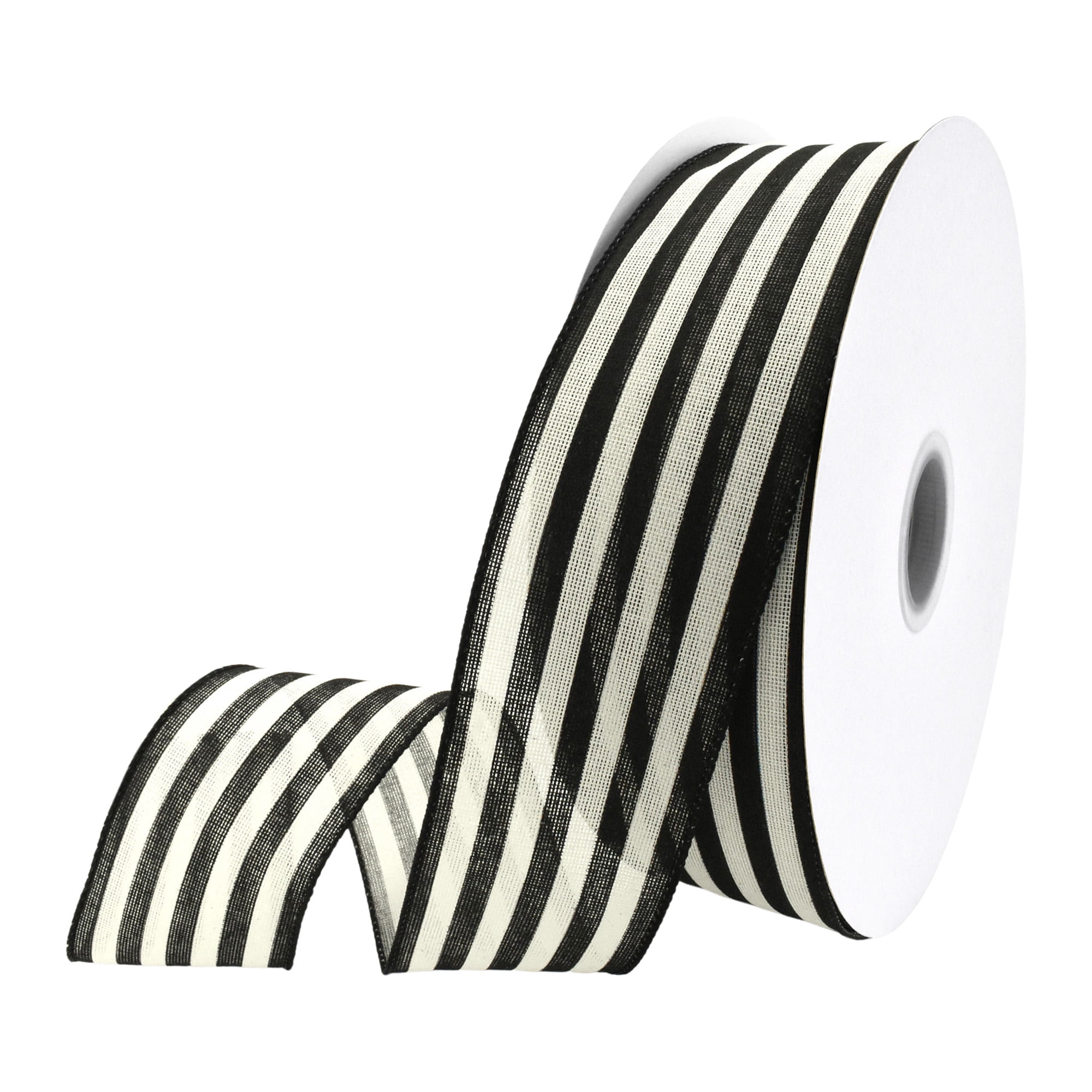 Homeford Cabana Stripes Canvas Wired Ribbon, 2-1/2-inch, 50-yard, Black/Cream