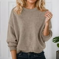 thumbnail image 2 of Sweater for Women Solid Long Sleeve Crew Neck Knit Vintage Cozy Winter Sweaters Beige, 2 of 4