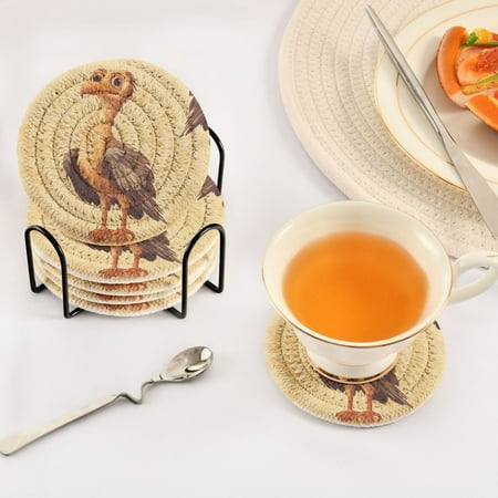 

BZSMCE 6Pcs Drink Coasters With Holder 3.94Inch Cute Vulture Pattern Creative Coil Coaster Coasters Colors Absorbent Coasters for Drinks Coasters Set Thicken Heat for Home Table