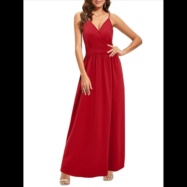 Vestido de Verano para Mujer, con Estampado Floral, Tirantes Finos, Informal, Bohemio, con Abertura para Playa, y Fluido. Rojo L