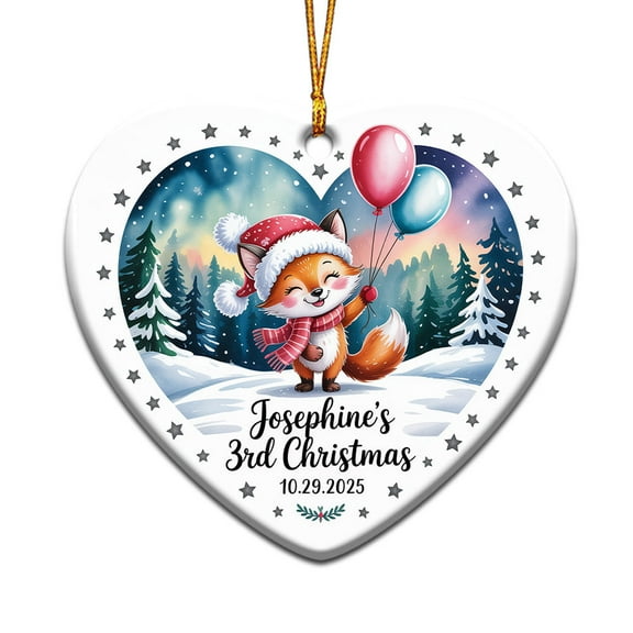 Baby Fox 3rd Christmas Ceramic Ornament Gift for Son Daughter, Baby's Third Xmas Ceramic Christmas Ornament, Customized Name & Birthday Baby Christmas Ornament 2025