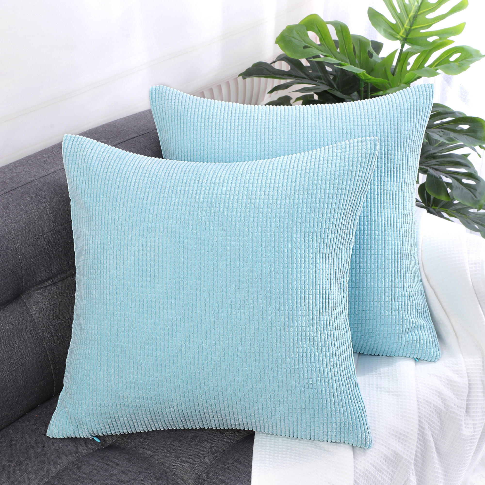 Unique Bargains 2-pcs Corduroy Decorative Throw Pillow Covers Light Blue 18"x18"