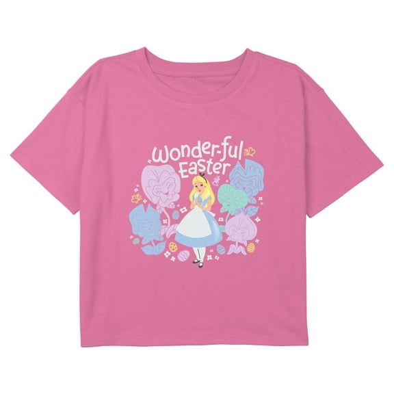 Girl's Alice in Wonderland Floral Easter Graphic Cropped T-Shirt