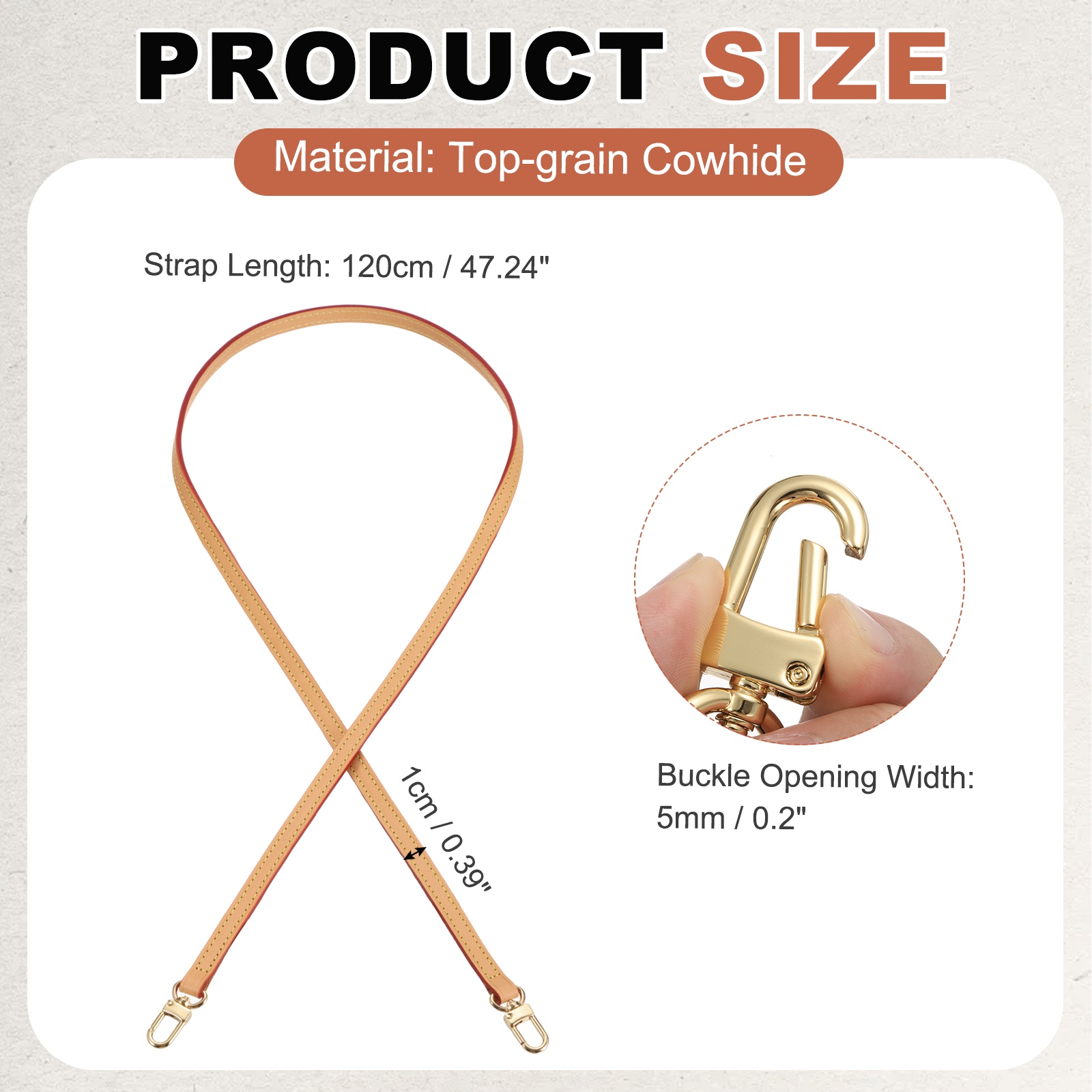 Uxcell 47.2 Inch Genuine Leather Purse Strap, 0.39 Inch Wide Shoulder Bag Strap Replacement Purse Straps Replacement for Women DIY Handbag Underarm Shoulder Bags, Tan