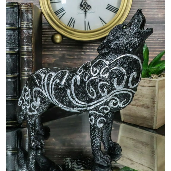 Swirling Wind Native Tribal Howling Wolf Totem Spirit Figurine Collection 6"L