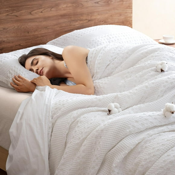 PHF Housse de Couette Gaufrée 100 % Coton Grand Lit, Sof