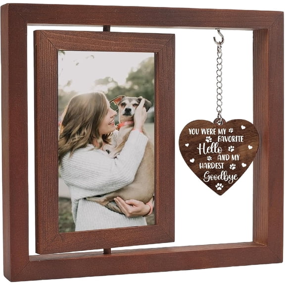 Dog Memorial Gifts for Loss of Dog Sympathy Gift Rotating Photo Frame 4"x6" Picture Frame Floating Wooden Dog Bereavement Remembrance Table Customizable Displays My Hardest Goodbye 8x9 Inch diy