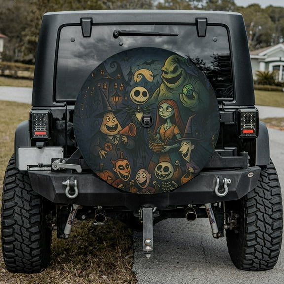 Lotusprinthandmade Spooky Design for Halloween Theme Spare Tire Cover With Backup Camera Hole 6 Sizes (27 in.)