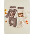 thumbnail image 3 of RUINIXCW Baby Girl Thanksgiving Outfit Turkey Letter Embroidered Ruffled Trim Long Sleeve Romper and Bow Headband 2 Pcs Set for Fall, 3 of 8
