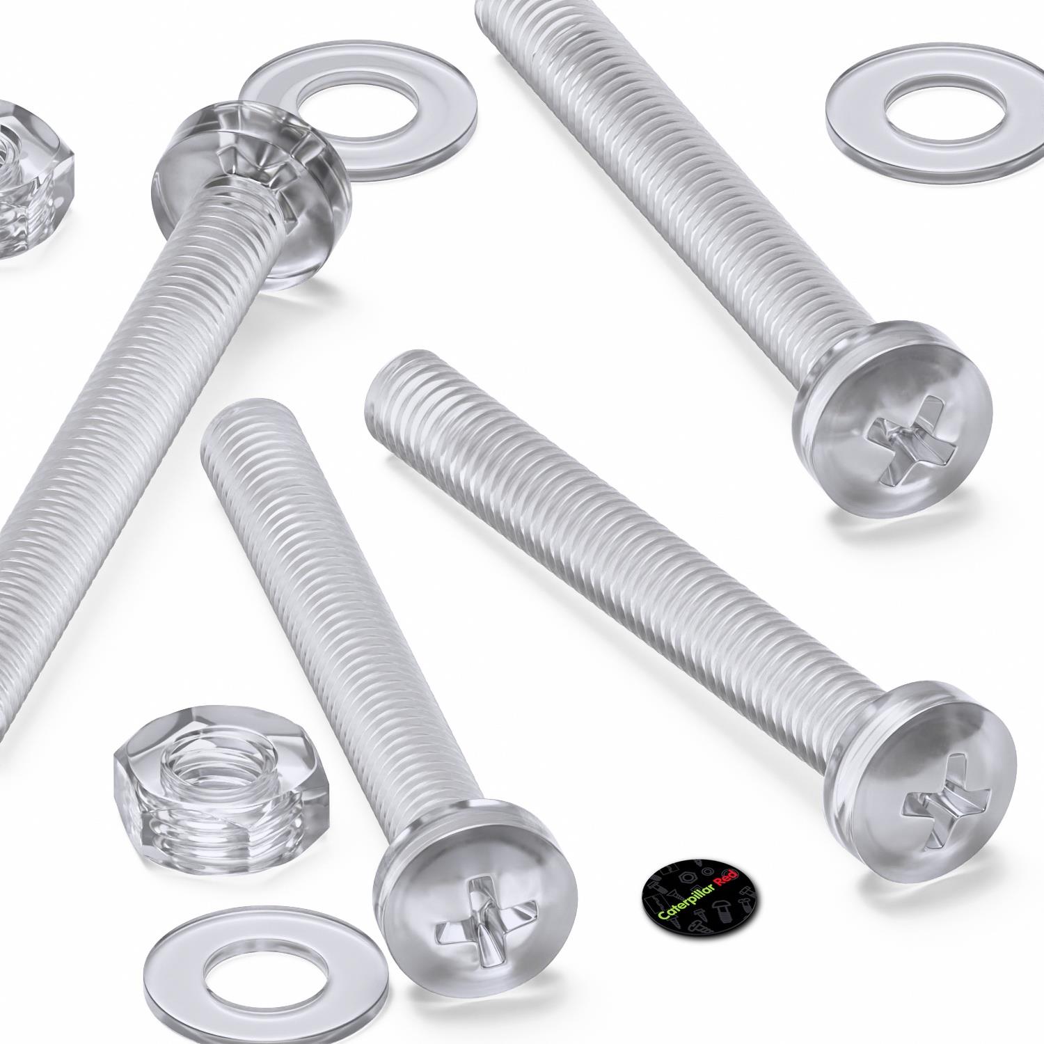 Pack of 60 Transparent Clear Plastic Acrylic M3 x 25mm Nuts & Bolts, Washers - Acrylic Plastic Screws, (3/32 x 1 in)